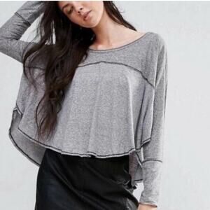 Free People | Cloud Nine Relaxed Tee Heathered Scoop Neck Long Sleeves Gray XS